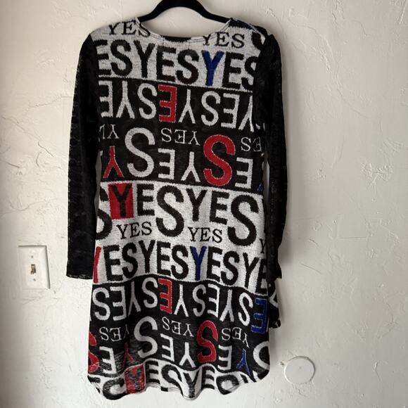 Mishca Dress Y2k City Small Black White‎ Red Long Sleeve Lace Yes Print Dress - Picture 9 of 9